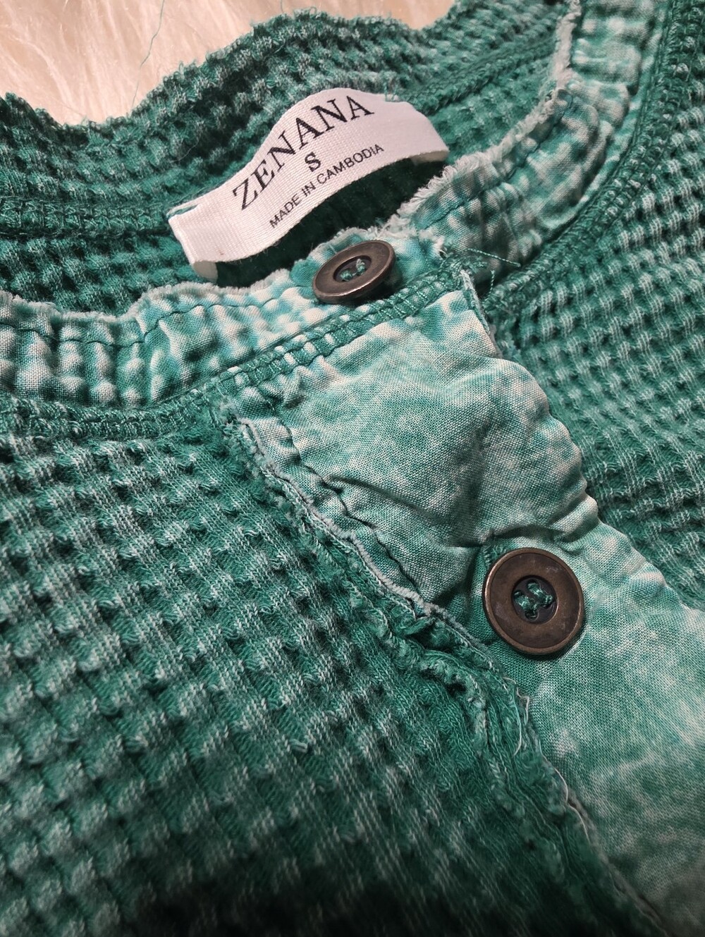 Zenana Mineral Wash Waffle Henley Women's Small Cotton - Picture 6 of 10